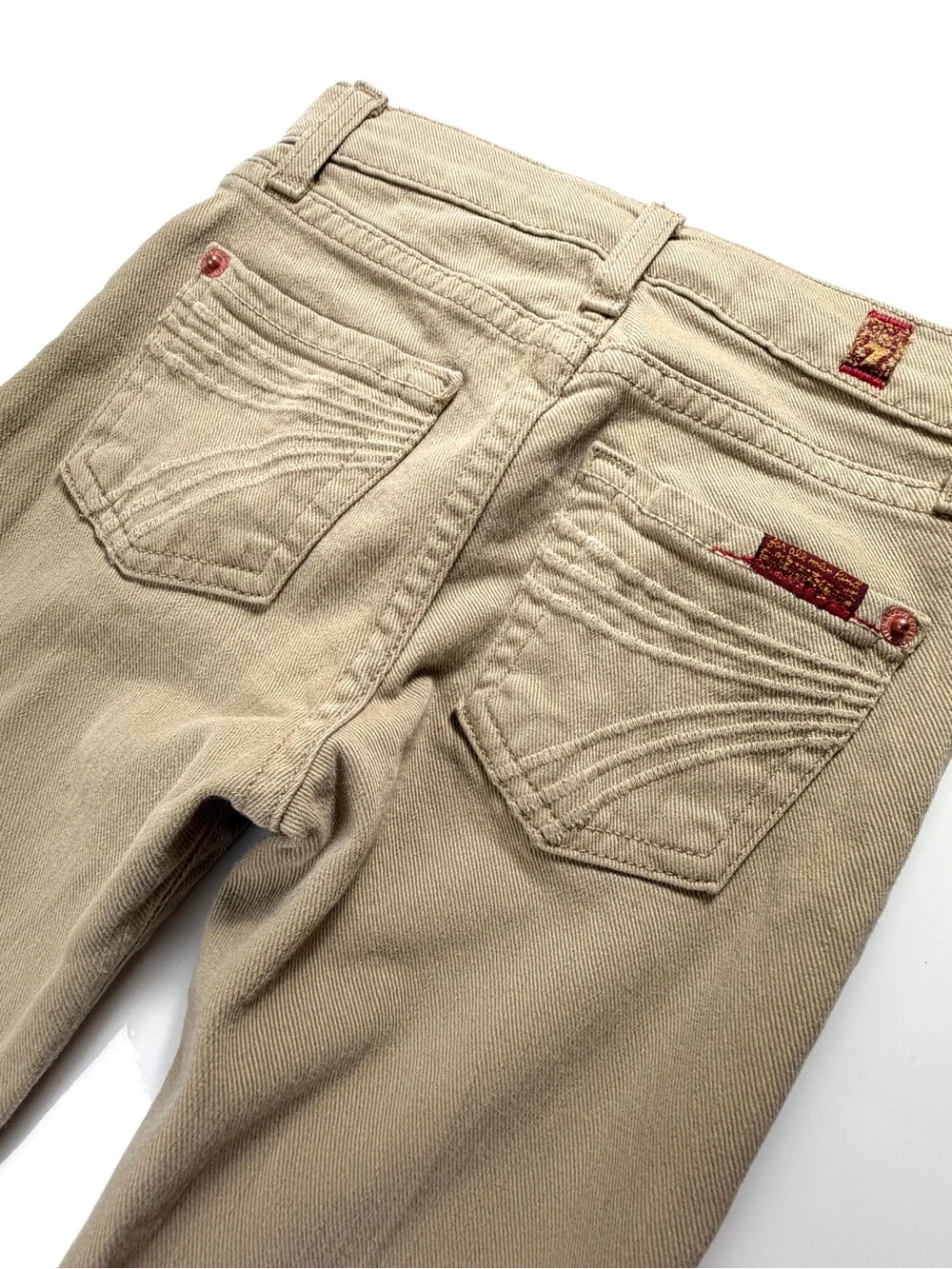 7 For All Mankind Girls Tan Slubbed Stretch Twill 5-Pocket Pants, Szs 4 & 6